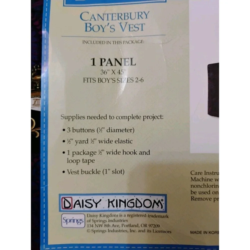Canterbury Vest Fabric Panel, Vintage Daisy Kingdom Children's Sz 2-6 Cut & Sew